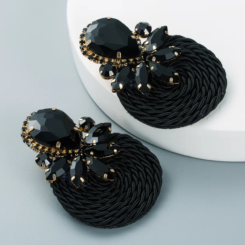 Big Drop Colored Glass Diamond Elastic Rope Braided Earrings Wholesale Nihaowholesale display picture 4