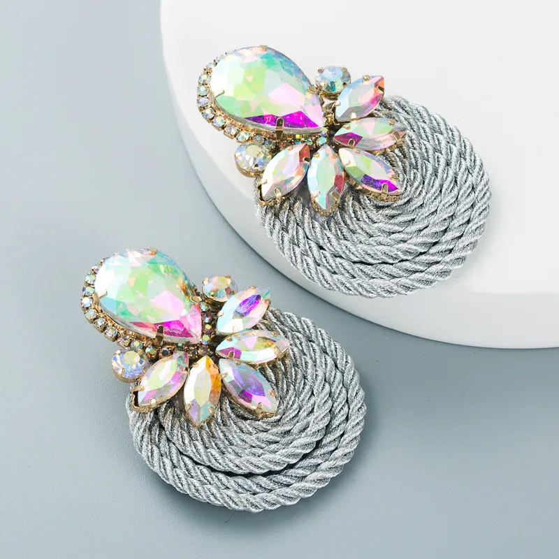 Big Drop Colored Glass Diamond Elastic Rope Braided Earrings Wholesale Nihaowholesale display picture 5