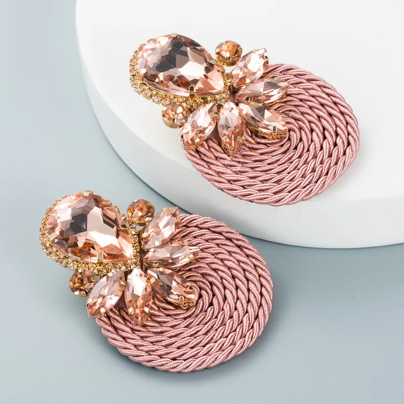 Big Drop Colored Glass Diamond Elastic Rope Braided Earrings Wholesale Nihaowholesale display picture 6