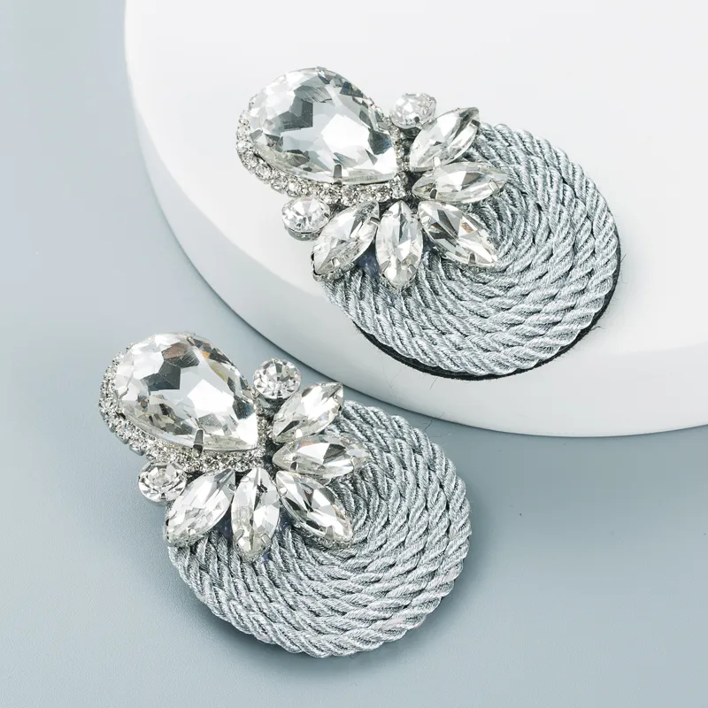 Big Drop Colored Glass Diamond Elastic Rope Braided Earrings Wholesale Nihaowholesale display picture 7