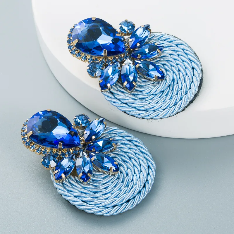 Big Drop Colored Glass Diamond Elastic Rope Braided Earrings Wholesale Nihaowholesale display picture 12