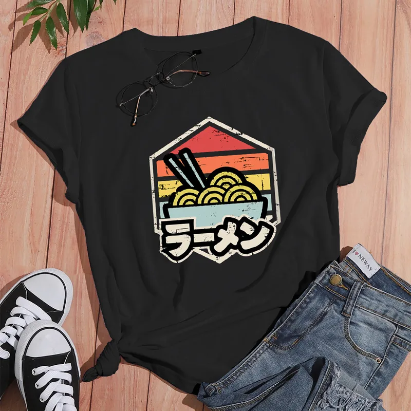 Cartoon Ramen Print Casual Short-sleeved T-shirt Wholesale Nihaowholesale display picture 1