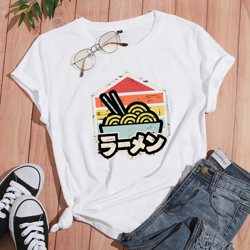 Cartoon Ramen Print Casual Short-sleeved T-shirt Wholesale Nihaowholesale display picture 2