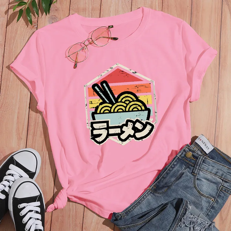 Cartoon Ramen Print Casual Short-sleeved T-shirt Wholesale Nihaowholesale display picture 3