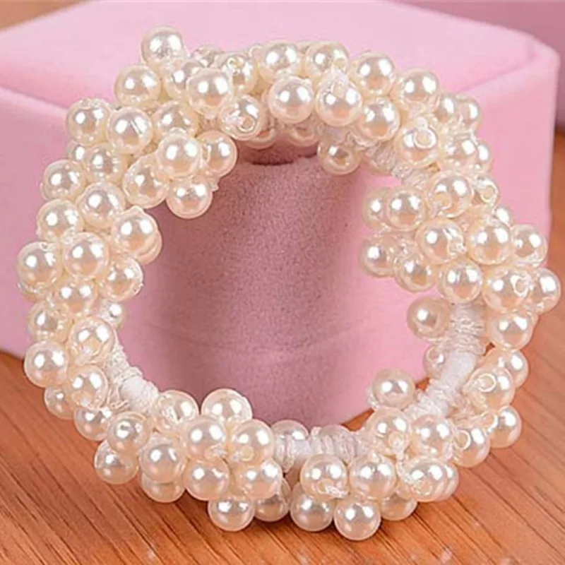Pure Color Artificial Pearl Elastic Hair Rope display picture 1
