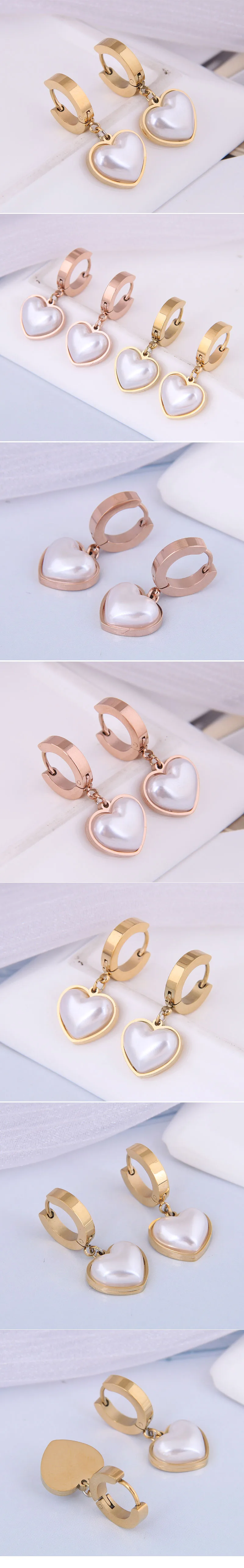 Fashion Simple Peach Heart Pearl Titanium Steel Earrings Wholesale Nihaowholesale display picture 1