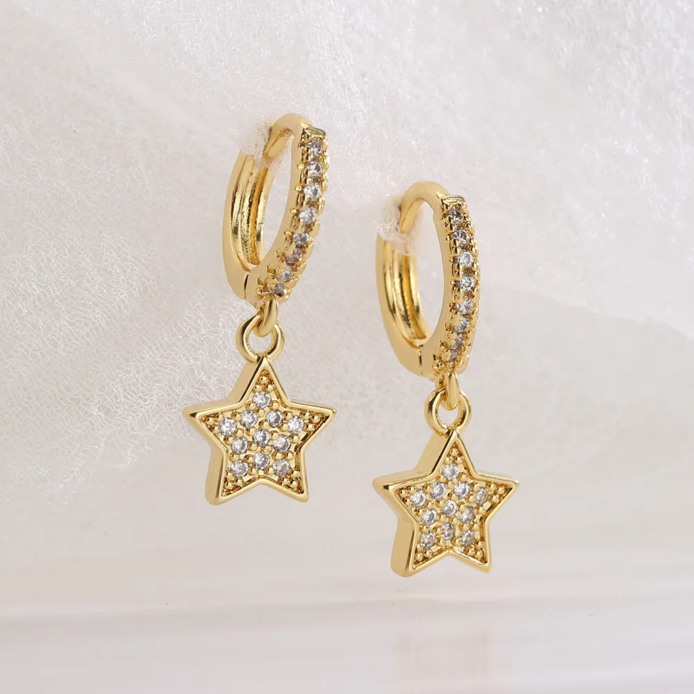 Fashion Star Copper Gold Plated Zircon Earrings 1 Pair display picture 1