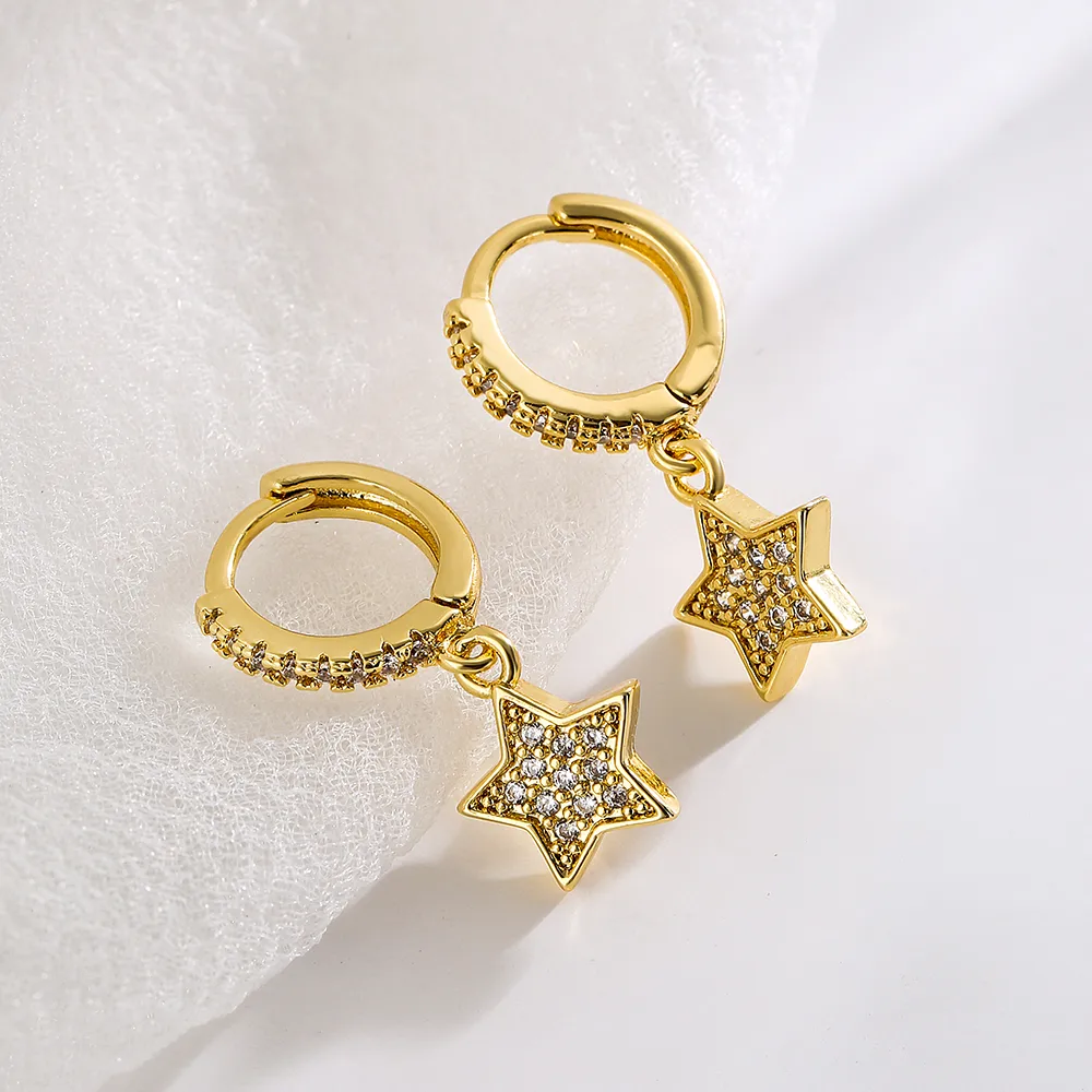 Fashion Star Copper Gold Plated Zircon Earrings 1 Pair display picture 3