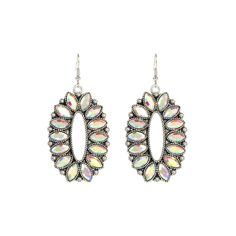 1 Pair Elegant Oval Plating Inlay Alloy Glass Drill Silver Plated Ear Hook display picture 7
