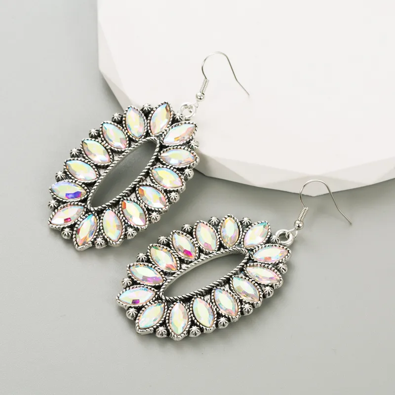 1 Pair Elegant Oval Plating Inlay Alloy Glass Drill Silver Plated Ear Hook display picture 3