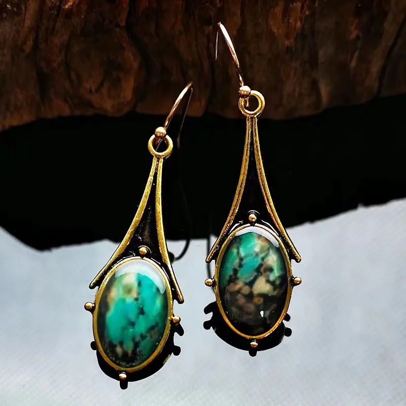 Retro Marble Pattern Earrings Fashionable Teardrop-shaped Floral Color Drop Earrings display picture 2
