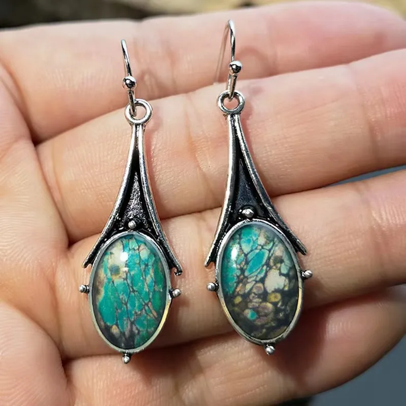 Retro Marble Pattern Earrings Fashionable Teardrop-shaped Floral Color Drop Earrings display picture 3