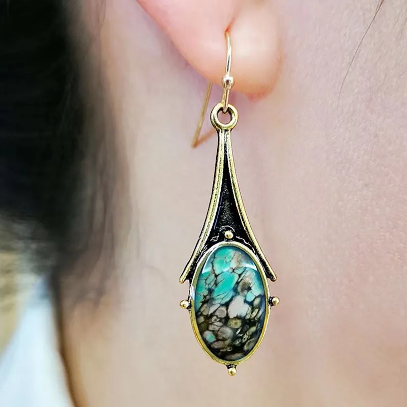 Retro Marble Pattern Earrings Fashionable Teardrop-shaped Floral Color Drop Earrings display picture 4