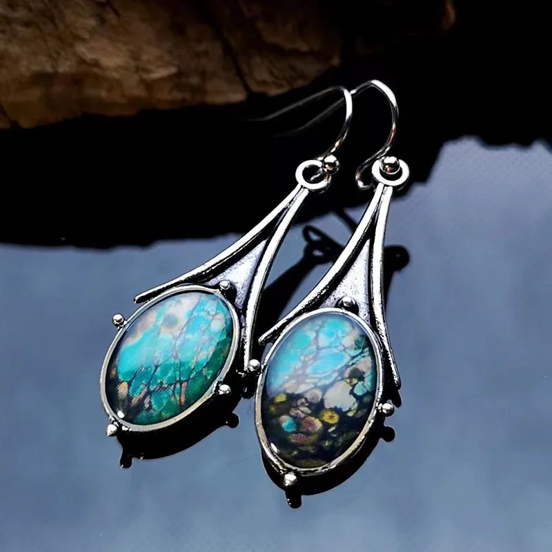 Retro Marble Pattern Earrings Fashionable Teardrop-shaped Floral Color Drop Earrings display picture 5