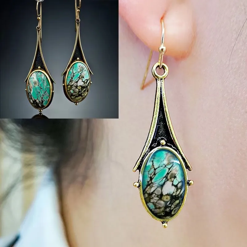 Retro Marble Pattern Earrings Fashionable Teardrop-shaped Floral Color Drop Earrings display picture 6