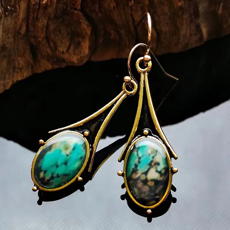 Retro Marble Pattern Earrings Fashionable Teardrop-shaped Floral Color Drop Earrings display picture 7