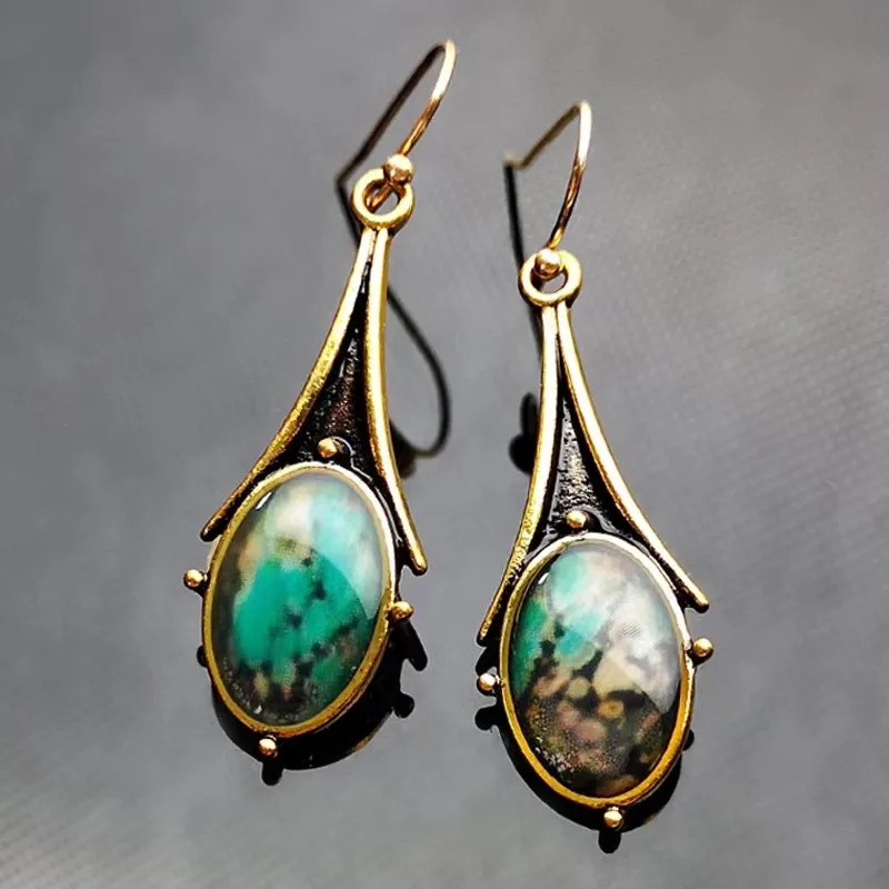 Retro Marble Pattern Earrings Fashionable Teardrop-shaped Floral Color Drop Earrings display picture 8