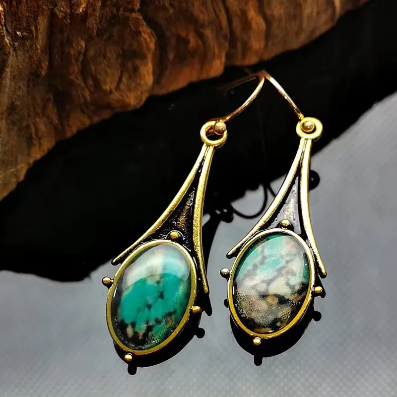 Retro Marble Pattern Earrings Fashionable Teardrop-shaped Floral Color Drop Earrings display picture 9