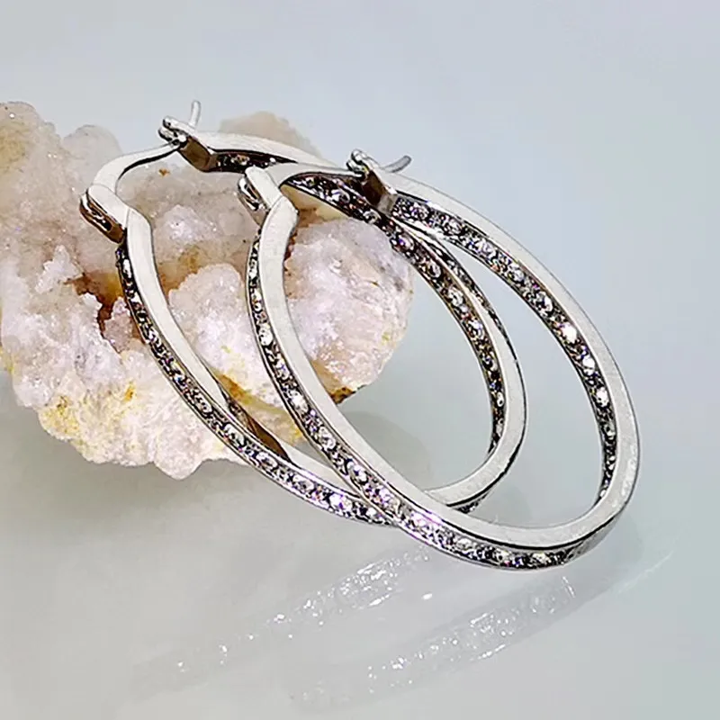 Simple Style Commute Geometric Big Metal Zircon Hoop Earrings display picture 3