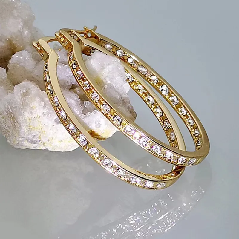 Simple Style Commute Geometric Big Metal Zircon Hoop Earrings display picture 4