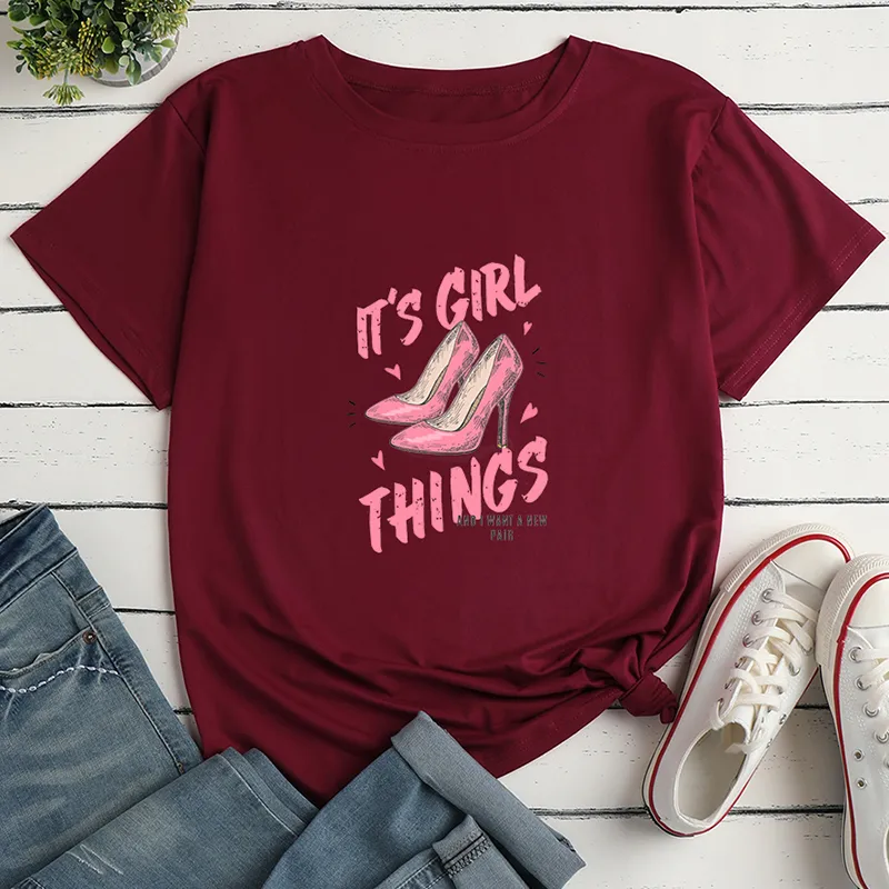 Letter High Heels Print Ladies Loose Casual T-shirt display picture 1