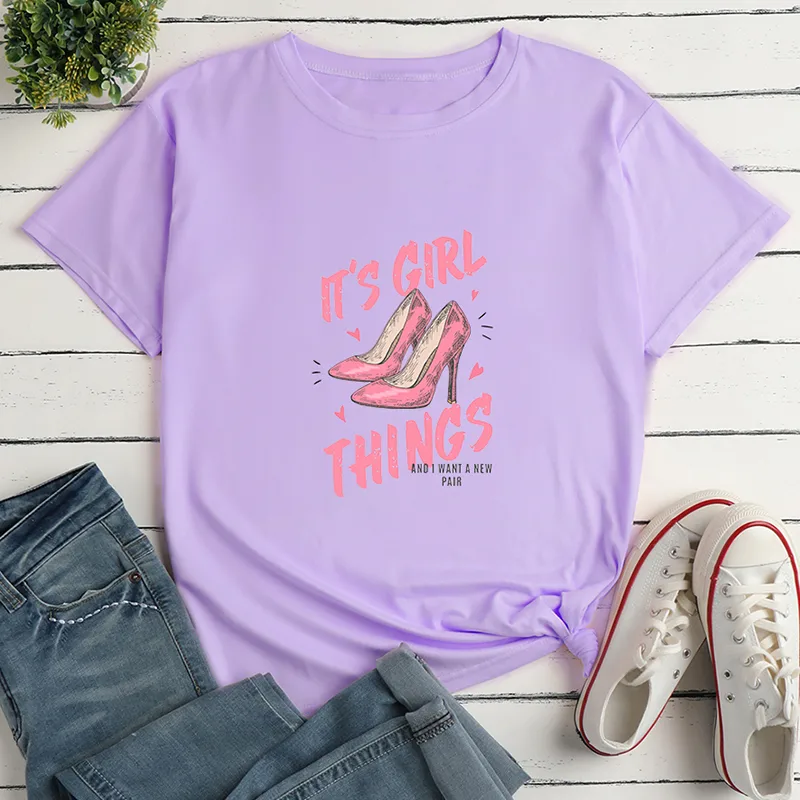 Letter High Heels Print Ladies Loose Casual T-shirt display picture 2