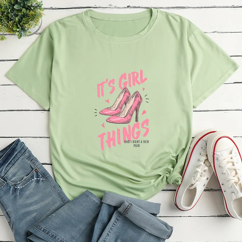 Letter High Heels Print Ladies Loose Casual T-shirt display picture 3