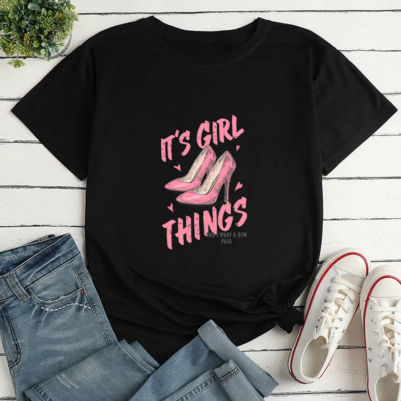 Letter High Heels Print Ladies Loose Casual T-shirt display picture 5
