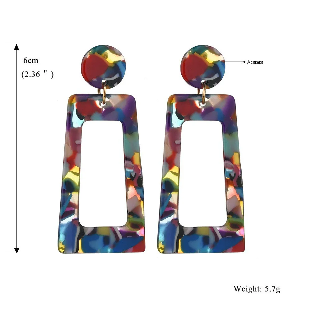 Vintage Color Acetate Sheet Acrylic Trapezoidal Earrings Wholesale display picture 1