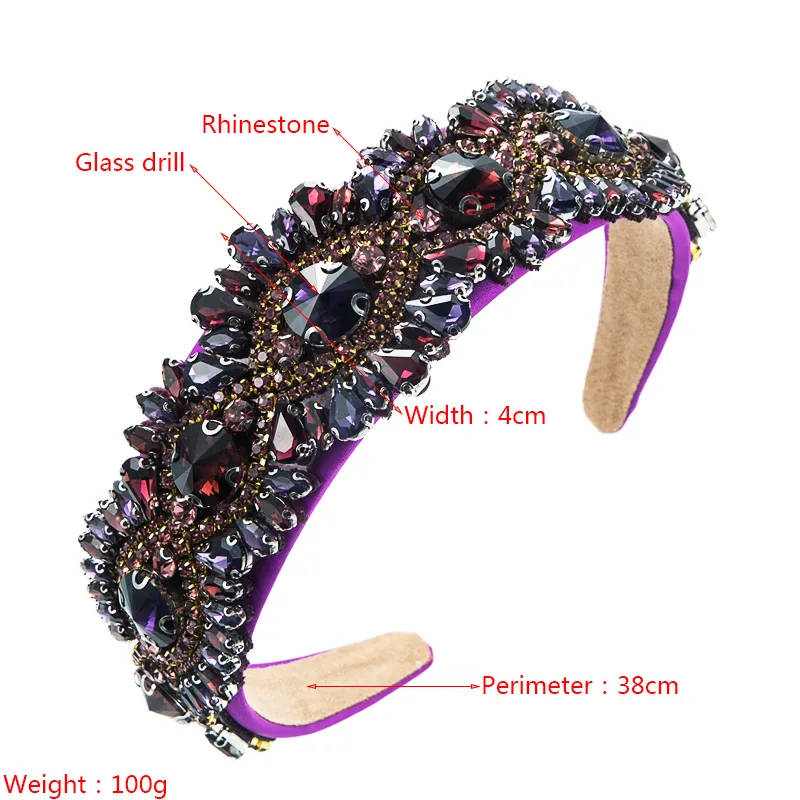 Purple Inlaid Glass Geometric Wide-brimmed Headband Wholesale display picture 1
