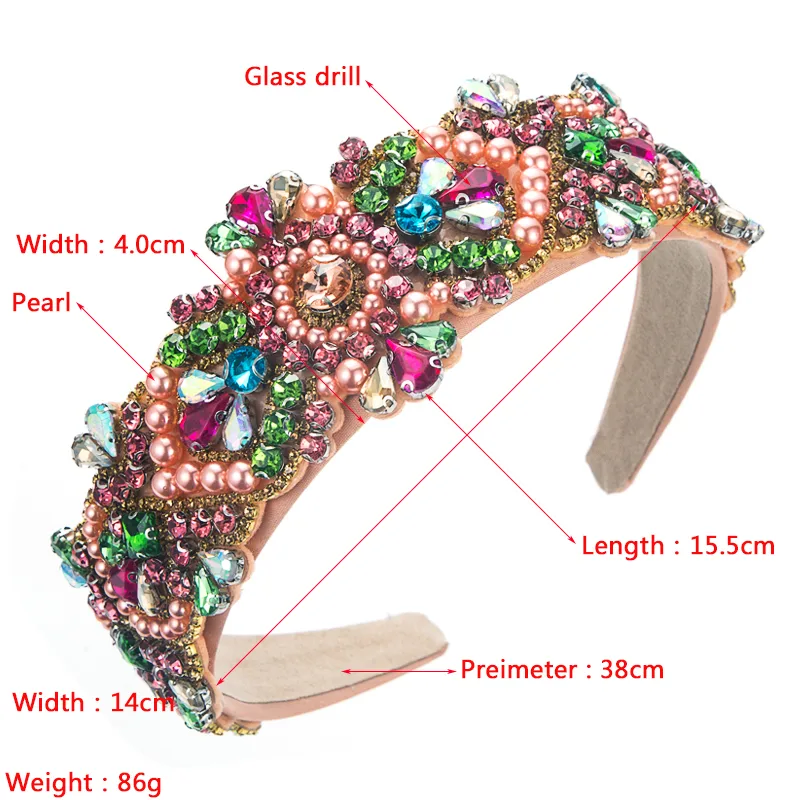 Baroque Silver Diamond Flower Geometric Inlaid Pearl Wide Headband display picture 1