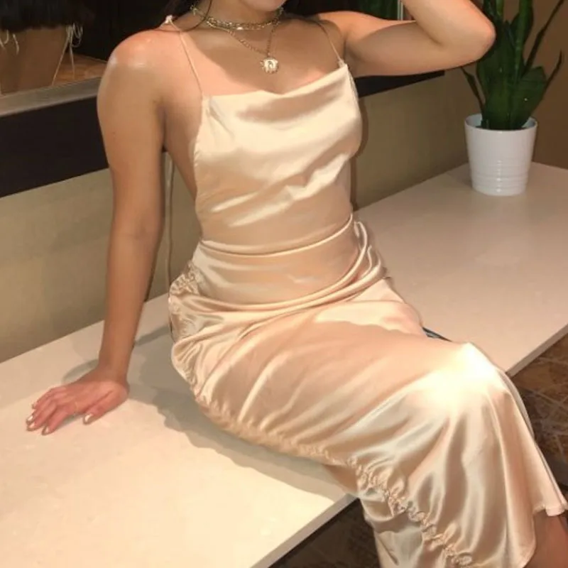 2022 Summer New Solid Color Sexy Suspender Dress Women display picture 3