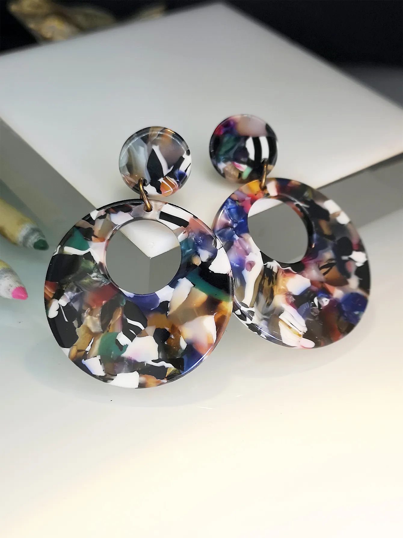 New Round Acrylic Fashion Multicolor Round Alloy Earrings Jewelry Women display picture 5