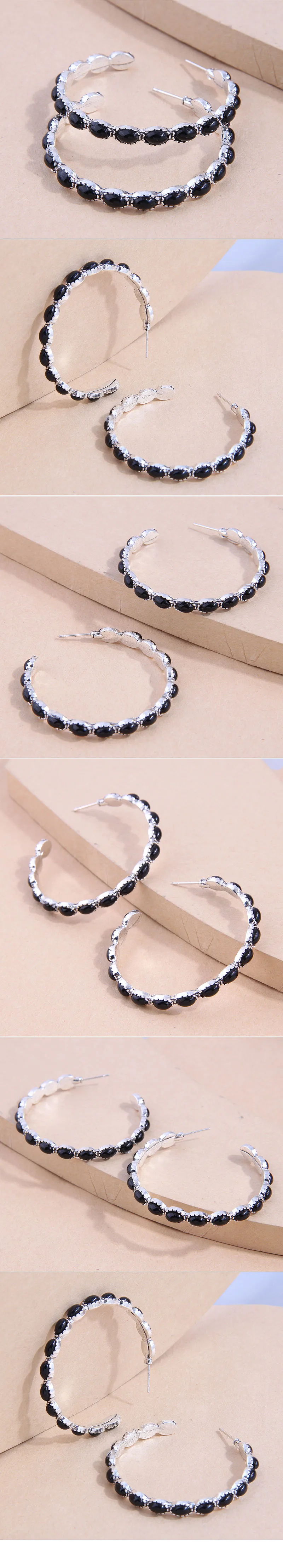 Simple Inlaid Black Turquoise C-shaped Earrings display picture 1