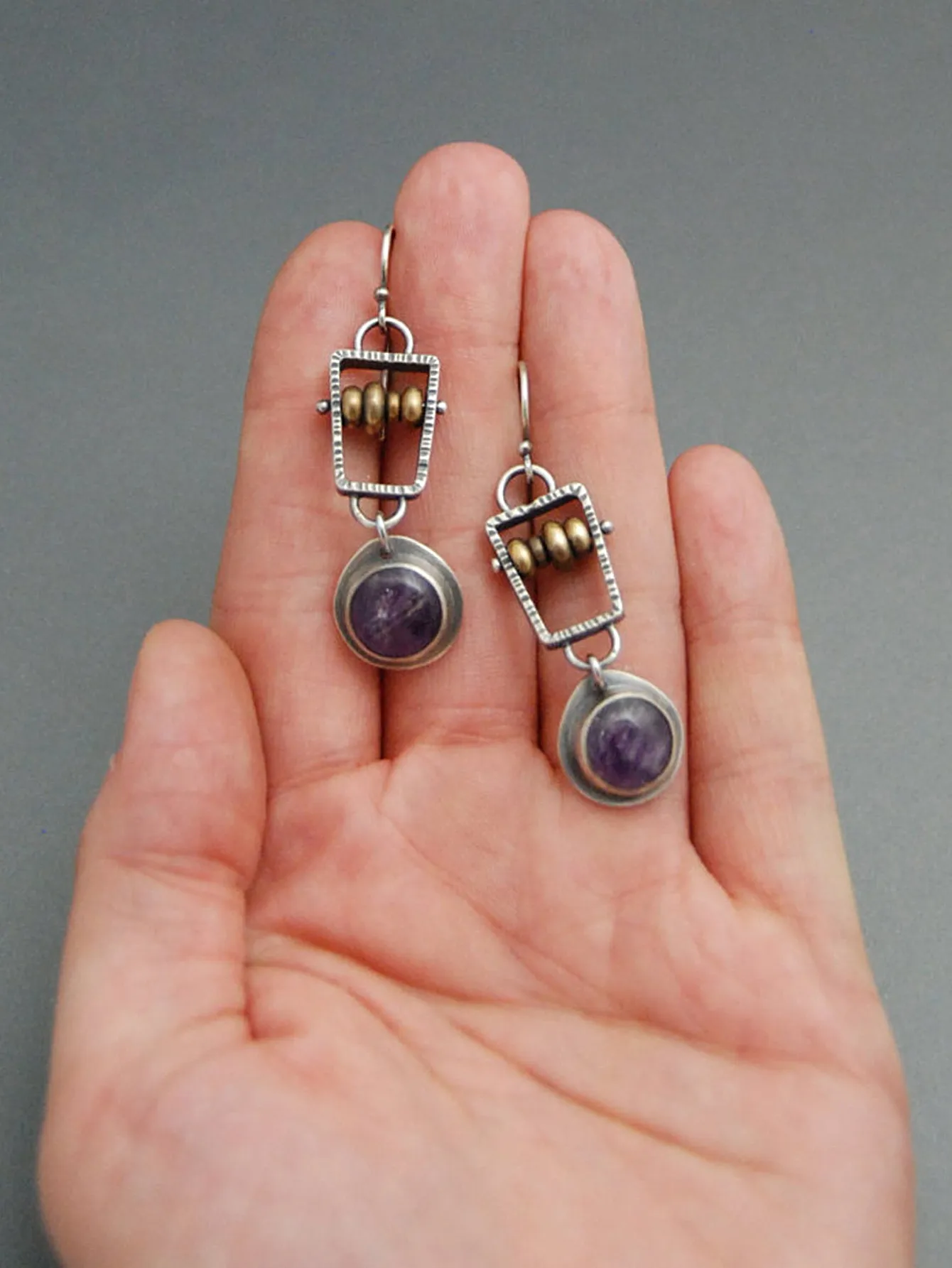 Creative Abacus Beads Natural Stone Amethyst Alloy Earrings display picture 4