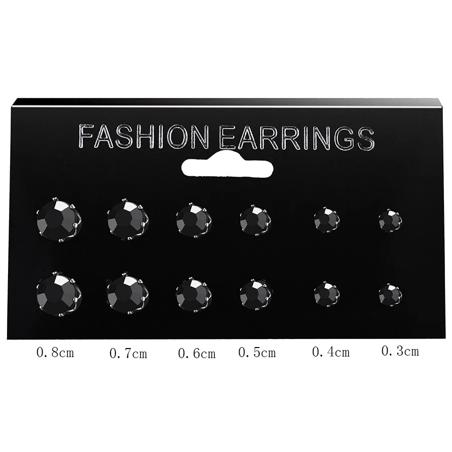 Fashion Round Diamond Stud Earrings 6 Pairs Set display picture 1