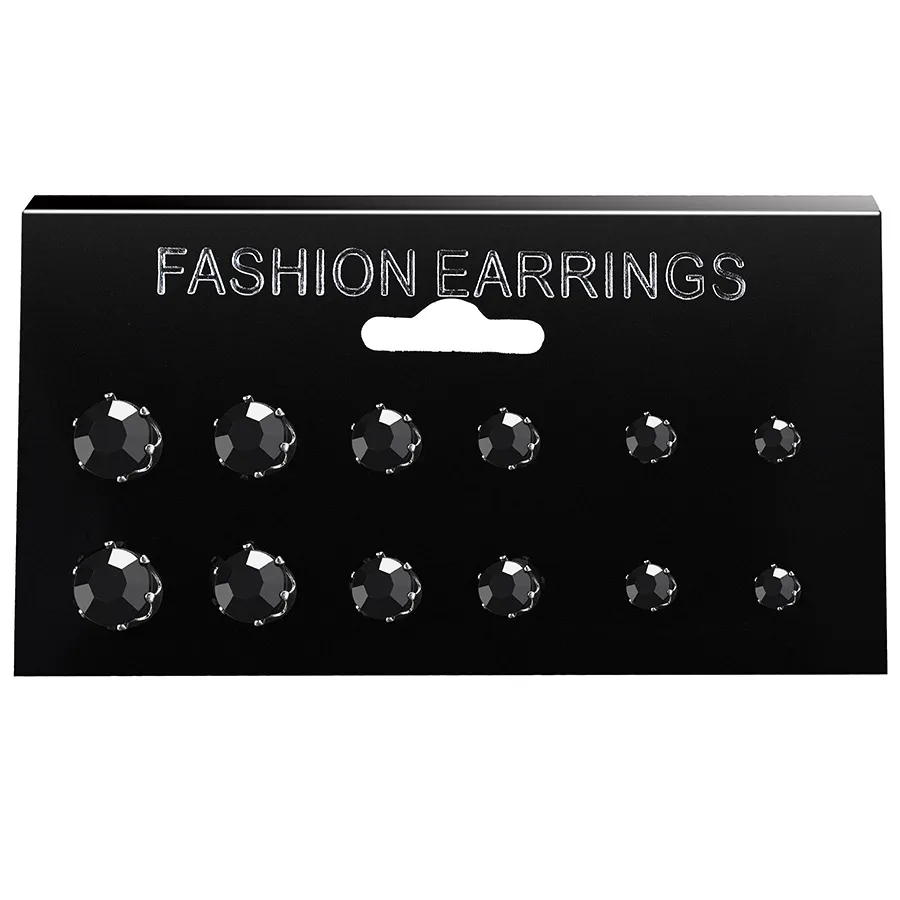 Fashion Round Diamond Stud Earrings 6 Pairs Set display picture 2