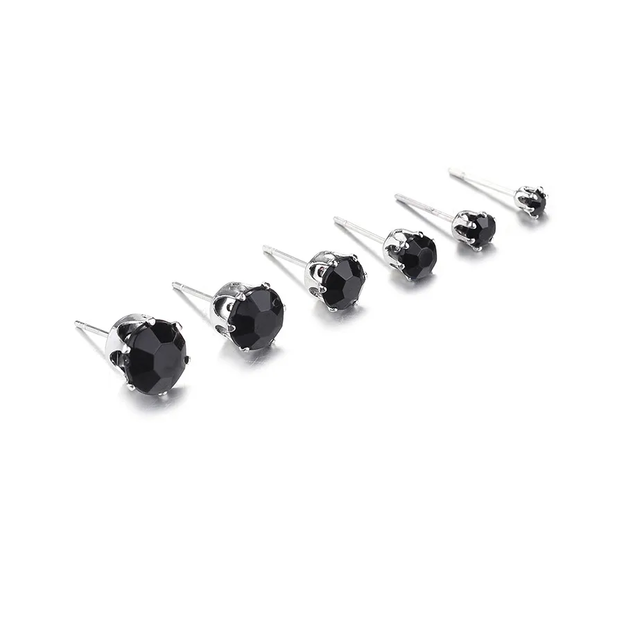 Fashion Round Diamond Stud Earrings 6 Pairs Set display picture 5