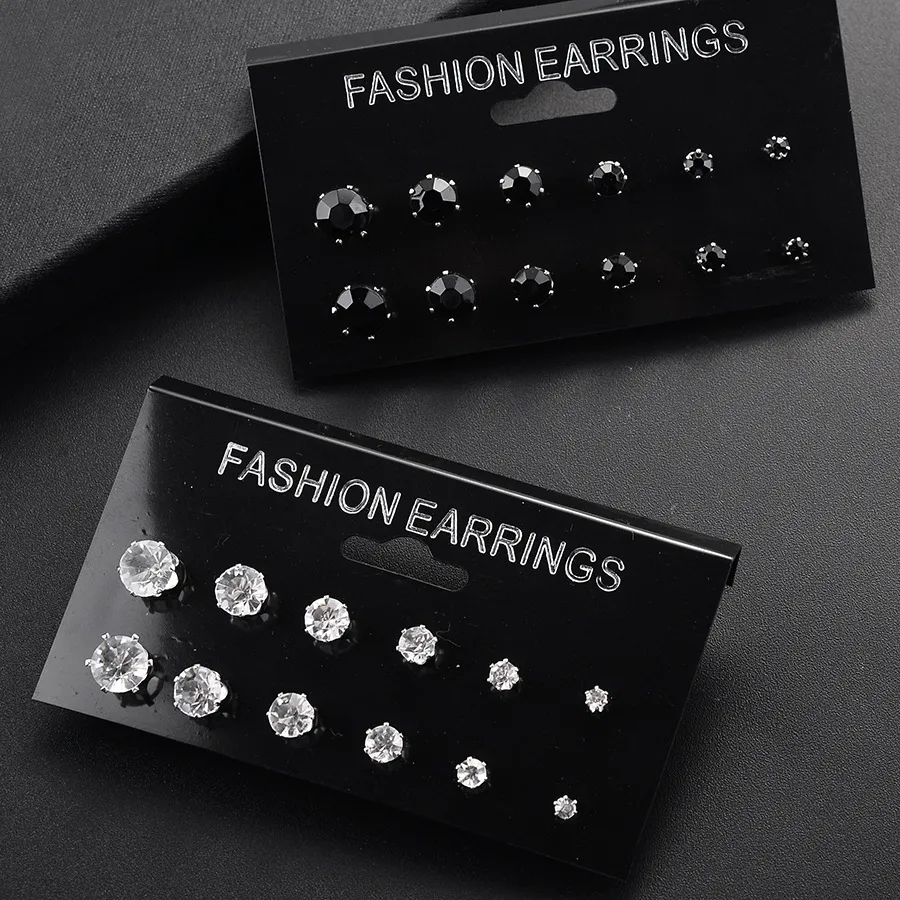 Fashion Round Diamond Stud Earrings 6 Pairs Set display picture 6