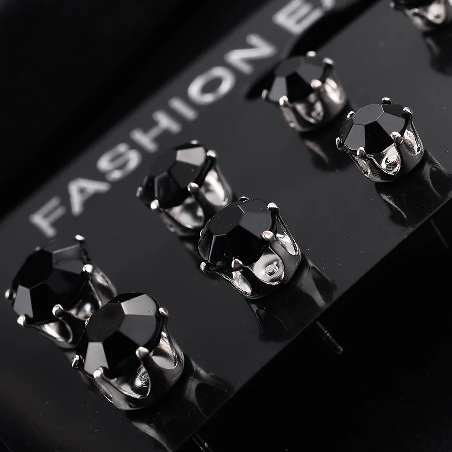 Fashion Round Diamond Stud Earrings 6 Pairs Set display picture 7