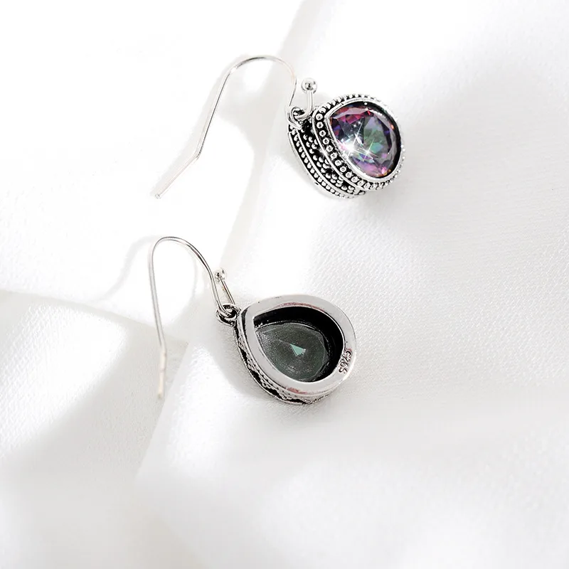 Retro Fashion Pop Color Crystal Water Drop Earrings display picture 6