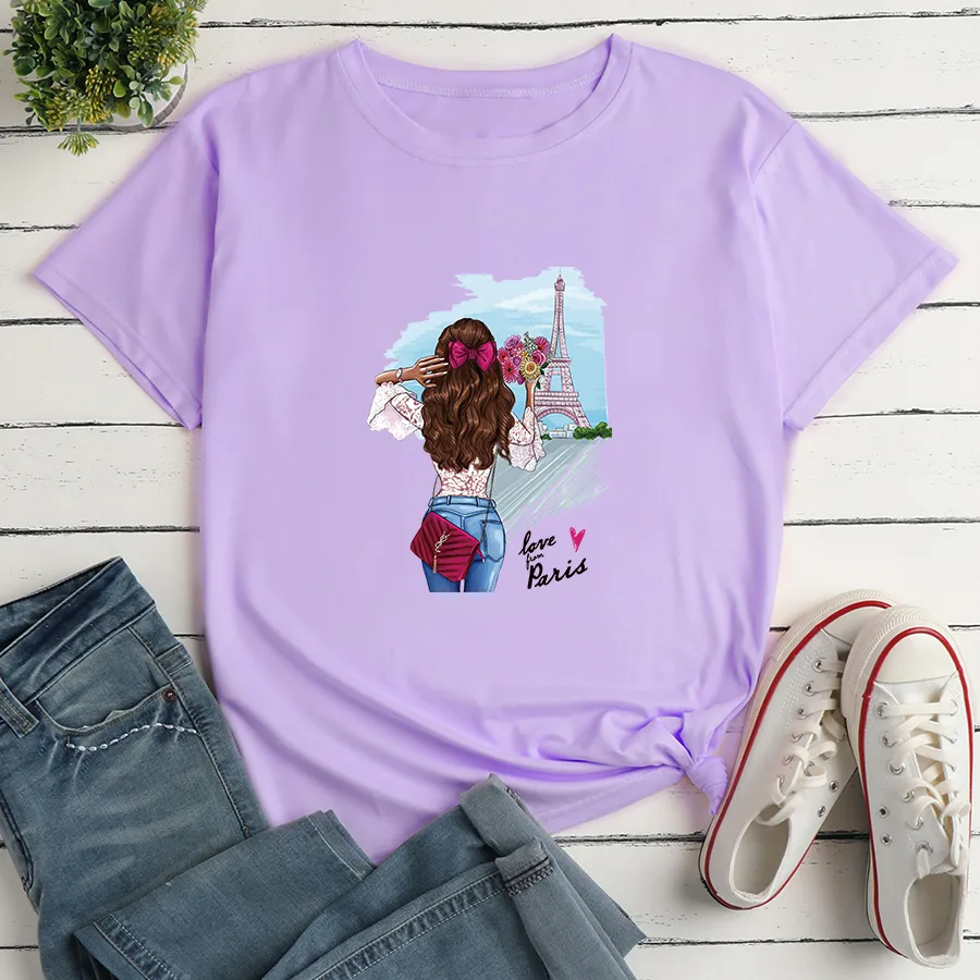 Cartoon Girl Print Loose Casual T-shirt display picture 7