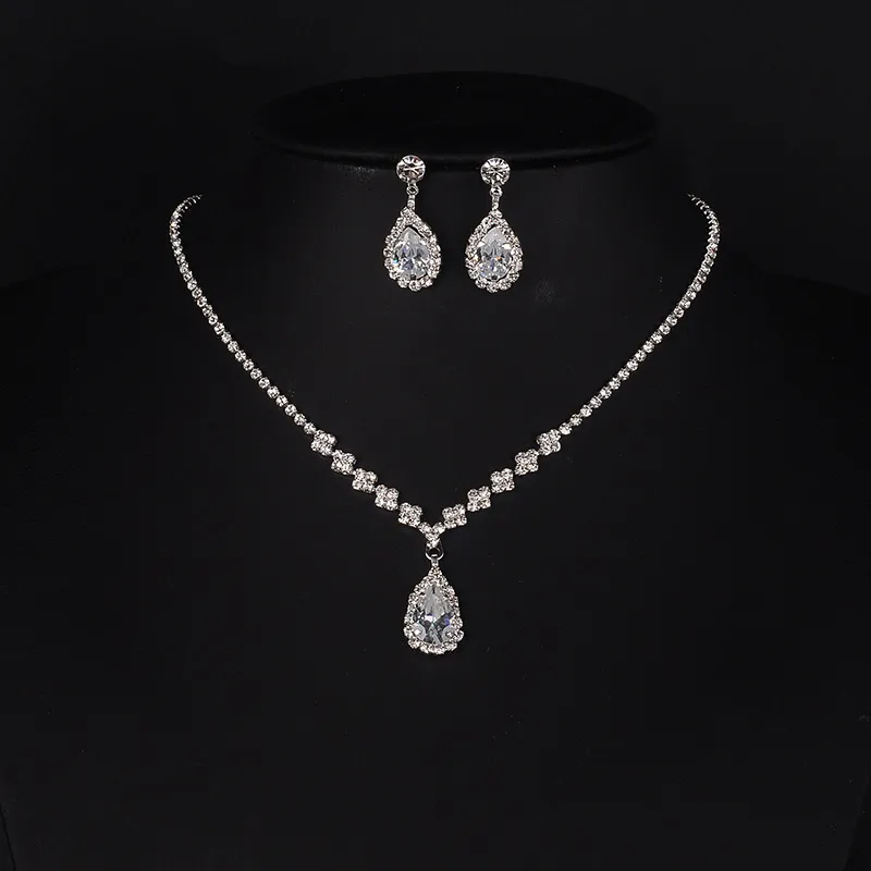 Evening Dinner Bridal Evening Dress Accessories Crystal Waterdrop Zircon Necklace Stud Earrings Set display picture 3