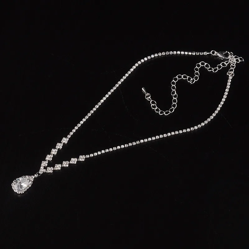 Evening Dinner Bridal Evening Dress Accessories Crystal Waterdrop Zircon Necklace Stud Earrings Set display picture 4