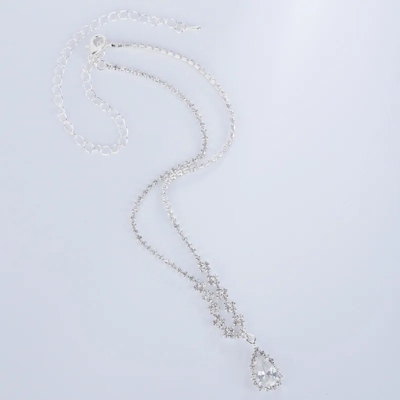 Evening Dinner Bridal Evening Dress Accessories Crystal Waterdrop Zircon Necklace Stud Earrings Set display picture 5