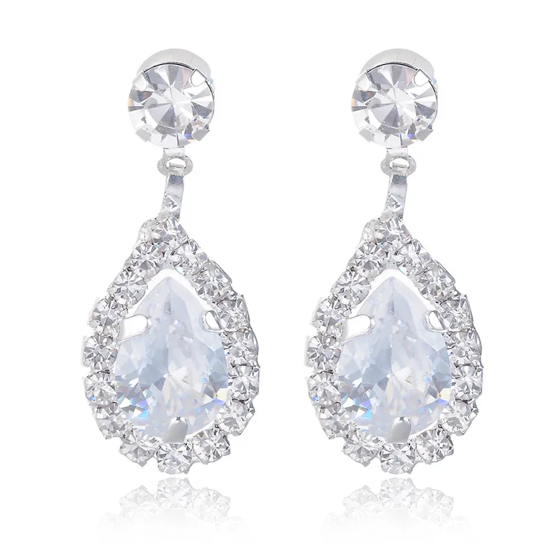 Evening Dinner Bridal Evening Dress Accessories Crystal Waterdrop Zircon Necklace Stud Earrings Set display picture 7