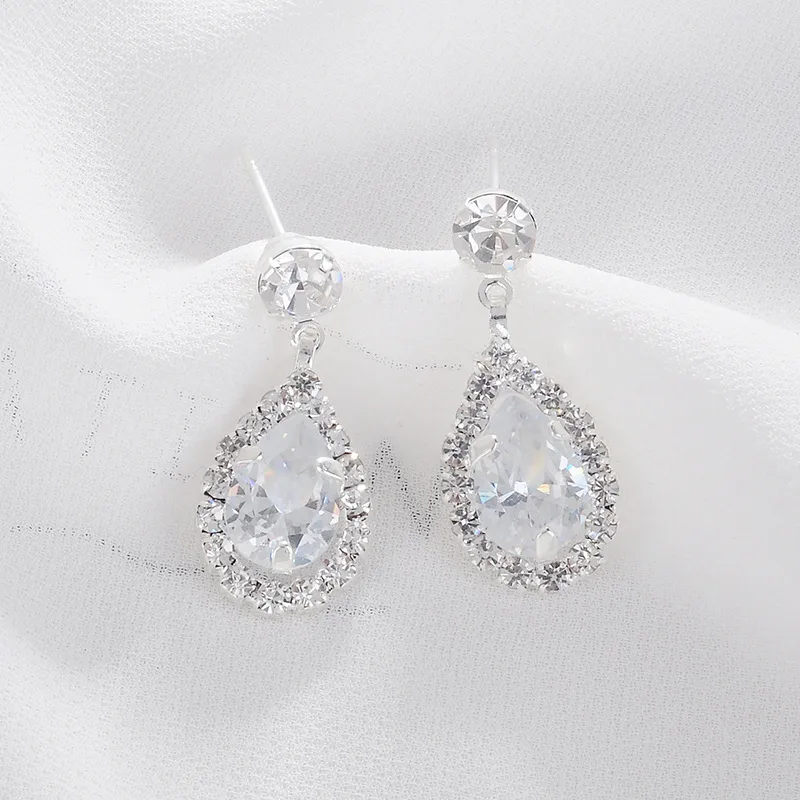 Evening Dinner Bridal Evening Dress Accessories Crystal Waterdrop Zircon Necklace Stud Earrings Set display picture 11
