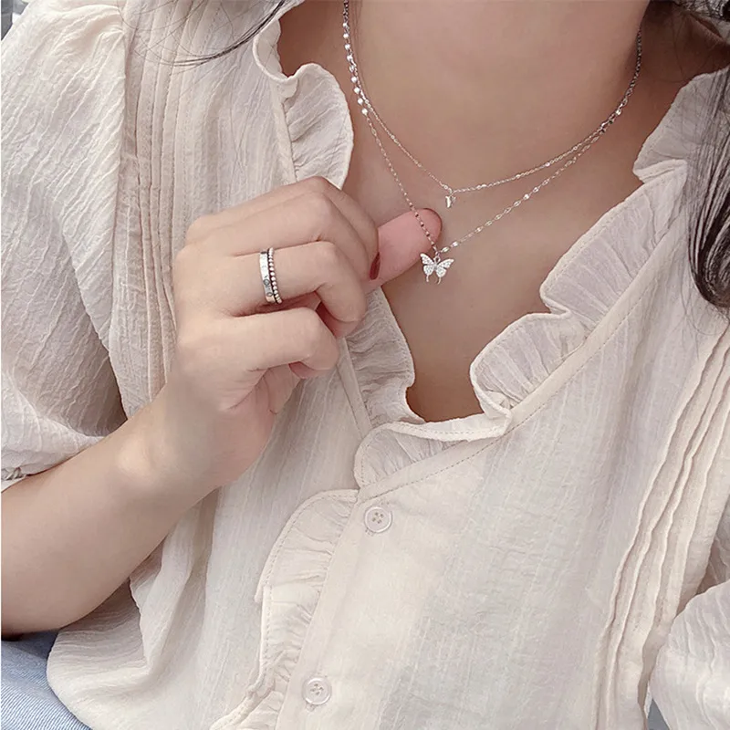 Fashion Double Rhinestone Butterfly Pendent Alloy Necklace display picture 7