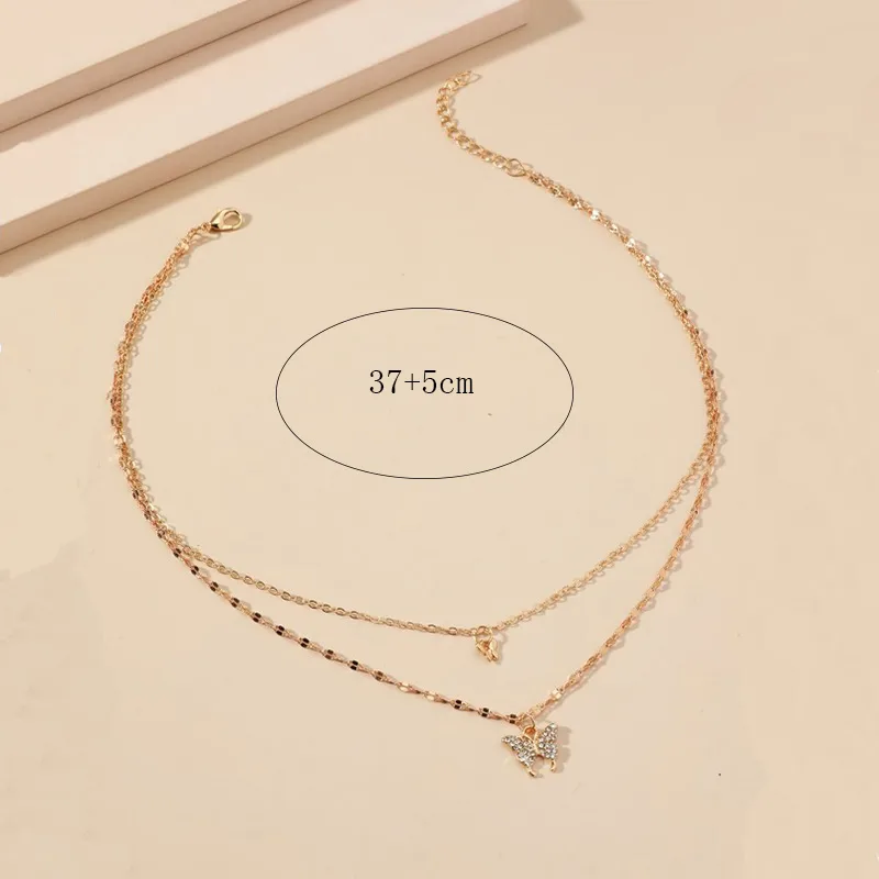 Fashion Double Rhinestone Butterfly Pendent Alloy Necklace display picture 8
