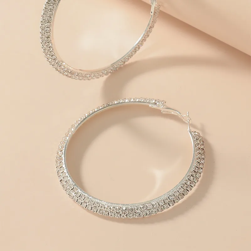Fashion Claw Chain Welding Double Row Drill Alloy Hoop Earrings display picture 2